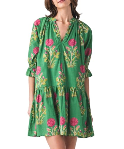 Lordree Women Boho Ruffle Sleeve Mini Dress Summer Trendy Floral Print Short Sleeve V Neck Cute Babydoll Loose Flowy Dress