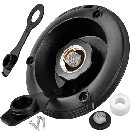Image of RVGUARD RV City Water Inlet, 3 /4 inch NH Female to 1 /2 inch NPT Male City Water Fill Inlet Flange Brass with Check Valve for RV, Camper, Trailer, Marine (Black L)