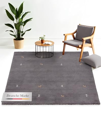 CarpetFine Tapis de Laine Gabbeh Uni Gris 150x150 cm | Tapis Moderne pour Le Salon et la Chambre à Coucher