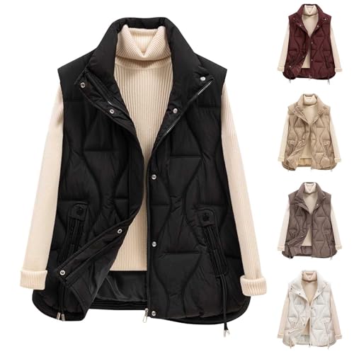 Womens Puffer Vest Oversized Lightweight Winter Sleeveless Zip Up Padded Stand Collar Jacket Coat Warm Winter Outwear