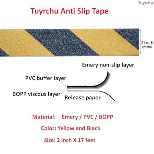 Image of Anti Slip Tape 2 Inch Wide, Waterproof Grip Adhesive Heavy Duty High Traction Friction for Indoor /Outdoor Steps (17 Ft /Yellow-Black).