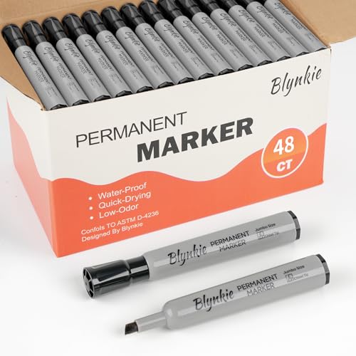 Bulk, 48 Count Black Chisel Tip Permanent Markers, Large Wide Tip, Quick-drying, Waterproof Ink For Signs, Posters, Plastic, Wood, Stone, Metal, Office & Teacher Supplies