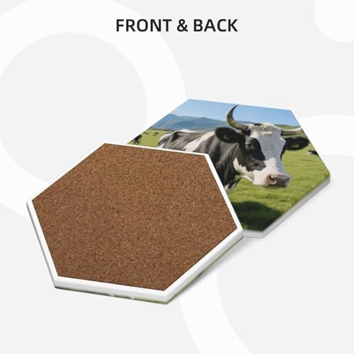 Sous-verres céramique vache lot de 6 avec support pour table