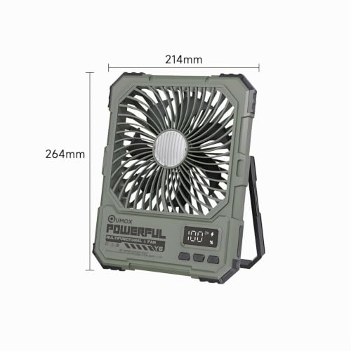 QUMOX Y6 Ventilateur de Camping Rechargeable avec Lumière LED, Batterie 20000mAh, Télécommande, 4 Vitesses, 4 Modes d’Éclairage, Minuterie 2/4/6H, Support Pliable avec Crochet, Entrée Type-C, Vert – vue 7