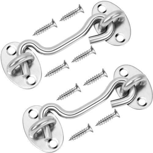Image of Rainspire (2 Pack) Privacy Hook and Eye Latch for Barn Door, Stainless Steel Gate Latch Barn Door Lock Cabin Hooks for Gate Shutters Window Slide Barn Shed Cabinet Bathroom (Silver, 4 Inch)