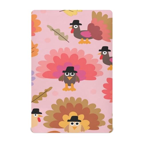 Moudou Thanksgiving Turkey Playard Sheet for Boy Girls, Soft Breathable Fitted Toddler Sheet for Standard Playard Bed Mattress, 39 x 27 x 5 Inch