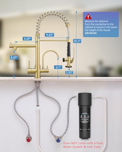 Image of Fapully 3 Way Kitchen Faucets with Sprayer and Water Filter Brushed Gold