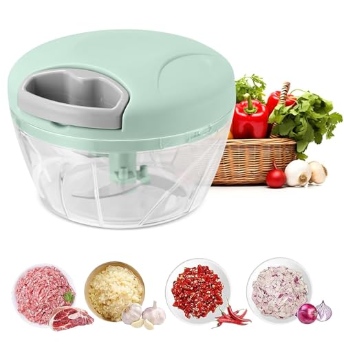500 ml Cortador de Cebolla, Picador de Verduras, Triturador de Alimentos, Vegetable Chopper con Tapa, Sin Bpa, Fácil de Limpiar, con 3 Cuchillas de Acero Inoxidable para Verduras, Frutas, Nueces
