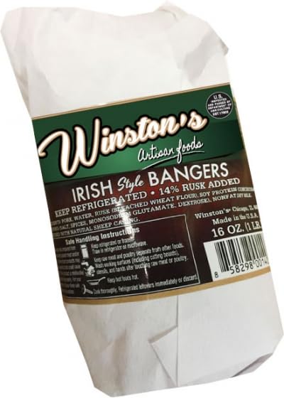 Irish Banger Sausage, 1 Count of 10 lb, Traditional Irish Pork Sausage with Breadcrumb Rusk, Mild and Savory Flavor, 10:1 Ratio, 1 Inch Diameter, Frozen Bulk Pack for Chefs and Professional Kitchens