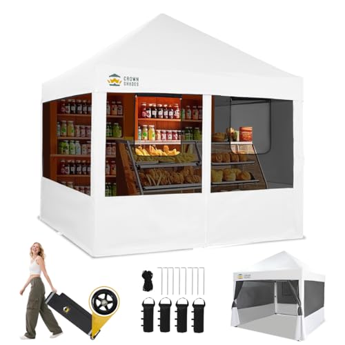 CROWN SHADES 10' x 10' Pop Up Commercial Canopy Tent, 4 Food...