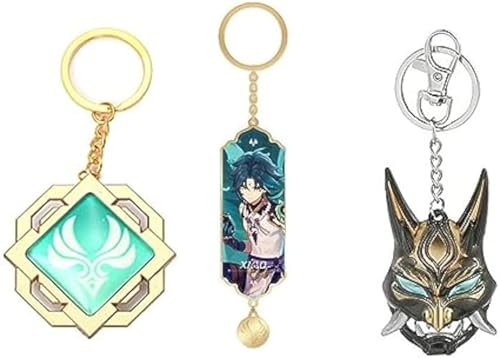 CROFFXLY 3PCS Genshin Key Chain Toy Impact Liyue Vision Anemo Luminous Xiao Genshin Weapons Cosplay Accessories FT133
