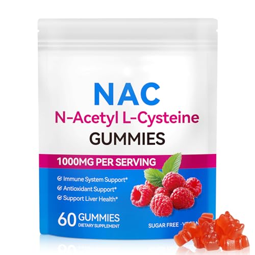 Daiasns NAC Gummies for Adults & Kids 1000mg - Chewable NAC Supplement N-Acetyl Cysteine Supports Lung & Liver Detox Antioxidant & Immune Defense Strawberry Flavor 60 Count