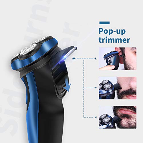 ELEHOT Electric Razor for Men, Rotary Electric Shaver with Pop-up Beard Trimmer, Digital Display, Rechargeable Cordless (Blue) - Thumbnail 2