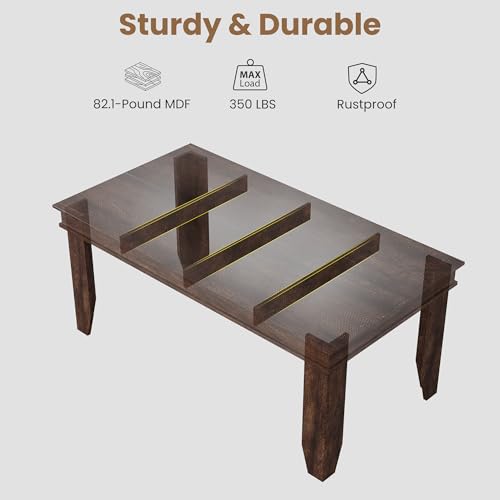Image of GarveeHome Farmhouse Dining Table for 4-6 People, 63 in Long Kitchen Tables with Wooden Sturdy Frame, 5 ft Large Rectangular Dinner Table for Dining Room, Kitchen, Dark Walnut, 63 inch Non-extendable