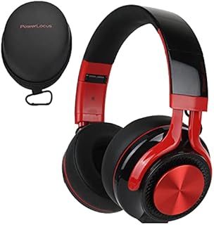 PowerLocus P3 Bluetooth Headphones Over-Ear, [40h Playtime, Bluetooth V5.0] Wireless Headset Hi-Fi Stereo Headphone, Foldable with Mic, Deep Bass, Wired Mode for Cell Phones/Laptop/PC/TV (Black/Red)