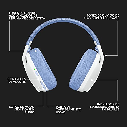 Headset Gamer Sem Fio Logitech G435 LIGHTSPEED, Conexão USB e Bluetooth, Design Leve e Confortável,