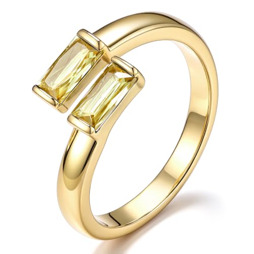 Bestyle Ajustable Anillo mujer con Dos Circonitas Cuadradas Oro 14k Para Compromisos, Aniversarios, Bodas Parejas y Romántico Amor Joyería Regalo