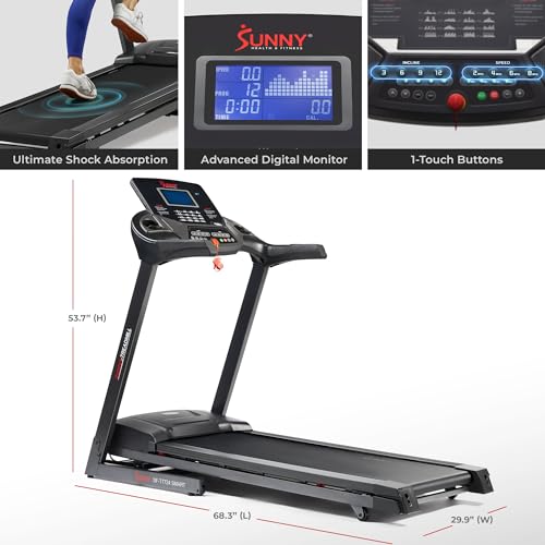 Image of Sunny Health & Fitness Folding Treadmill with 12% Auto Incline & Bluetooth