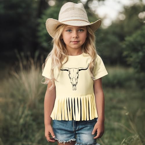 Girls Western Fringe Shirt Long Live Cowgirls Country Rodeo Shirts Kids Cow Skull Graphic Tees Tassel Fringe Tops2
