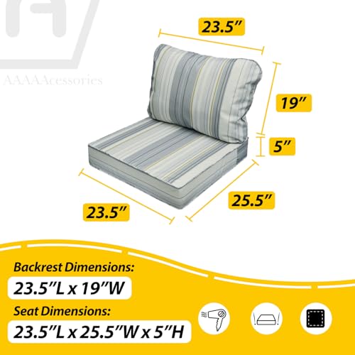 Image of AAAAAcessories Outdoor Seat Cushions for Chairs, Fade-Resistant, Waterproof Patio Furniture Replacement Cushions, 23.5 inch x 25.5 inch x 5 inch + 23.5 inch x 19 inch, Ash Blue Harbor Stripe