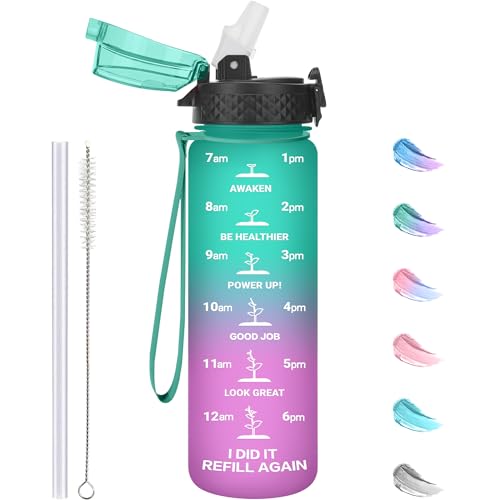 GOPPUS Garrafas de água de 500 ml/17 oz para crianças com palha sem BPA garrafa de bebidas à prova de fugas para a escola Tritan garrafa de água desportiva reutilizável pequenas com marcas de tempo