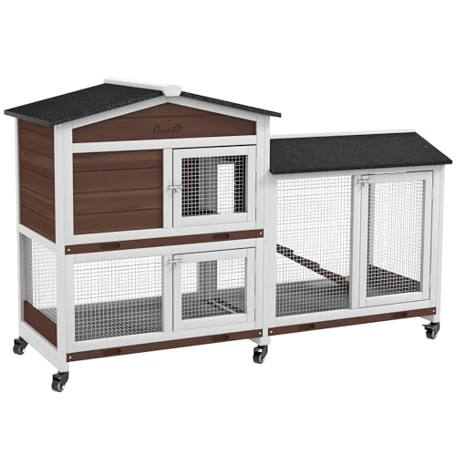 PawHut Hasenstall 2 Etagen Kaninchenstall aus Holz 157,4 x 53 x 99,5 cm Kaninchenkäfig mit wetterfest...