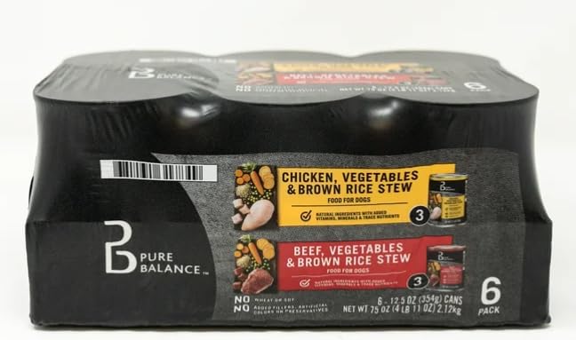 Pure Balance Beef Stew and Chicken Stew Wet Dog Food Variety Pack, 12.5 oz Cans (6 Pack)