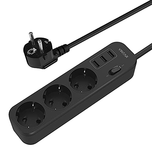 Vintar Mehrfachsteckdose mit USB (5V/2,4A),1,5m 3 Fach Steckdose, Steckdosenleiste Schwarz,Schaltbare Steckdosenleiste für Büro und Zuhause,mit Überspannungsschutz und Kinderschutz Cover