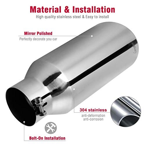 Upower Universal Diesel Trucks Car Exhaust Tip 4 Inch Inlet 6" Outlet 15" Long Stainless Steel Bolt-On #TOP5