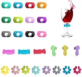  Hrbtag 26 Piezas Marcadores de Copas de Vino, Marcadores de Vidrio de Silicona Marcador de Copas Identificador de Vasos para Copa de Champán Copa de Cóctel Copa de Martini Copa de Bebida, 4 Estilos