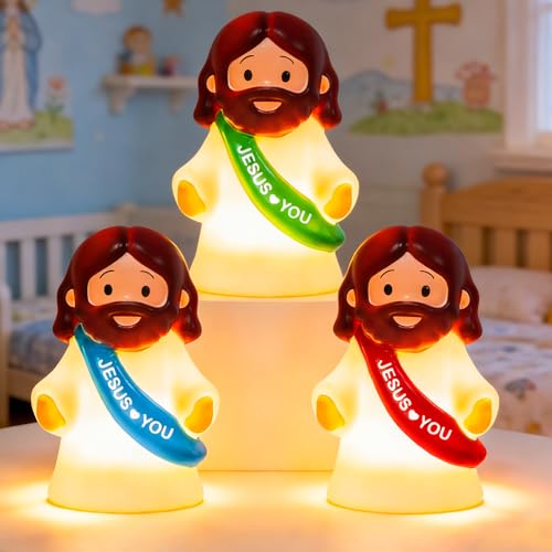 NEROSUN 3 Pack Christmas Jesus Night Light Lamp LED Tap-Dimmable Bedside Touch Lamp Jesus Love You Christian Decor Gift for Easter Bedroom Church Prayer Corner