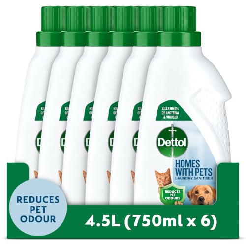 Dettol Laundry Sanitiser Homes with pets Fresh Breeze 4.5L Total (750ml x 6pck) Eliminates Pet Odours Cleanser & Disinfectant Kills 99.9 Percent of Bacteria