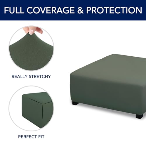 Image of PureFit Super Stretch Form Fit Square Ottoman Cover Rectangle - Ottoman Slipcovers for Foot Stool & Folding Storage Furniture for Living Room with Nonslip Elastic Bottom (Medium-XL, Grayish Green)