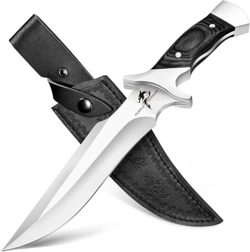 Purple Dragon Camping Fixed Blade Knife with Sheath,6 Inch Outdoor Knife Full Tang 440C Steel Bushcraft Knives with Redwood Handle-Outdoor Gear Christmas Gift for Men and Women Black