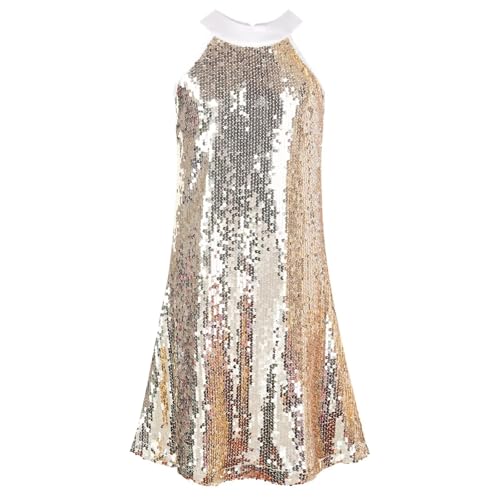 Image of WELAKEN Girls Ombre Sequin Dress Sparkly Fancy Short Puff Sleeves Gradient Party Dress