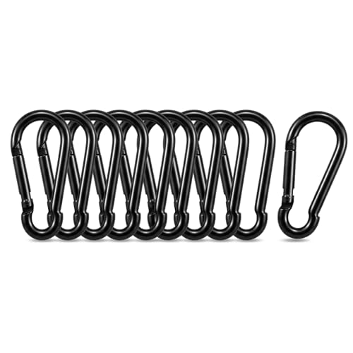 10pcs M4 Carabiner Clip Spring Snap Hook Black 1.57 Inch Heavy Duty Small Carabiner Clip for Bird Feeders Dog Leash Harness Swing Set Quick Link Keychain