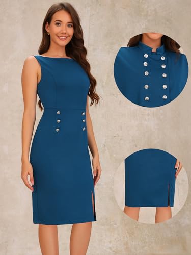 Allegra K Double Breasted Sheath Dress for Women's Elegant Formal Sets 2pc Work Dress with Cape2