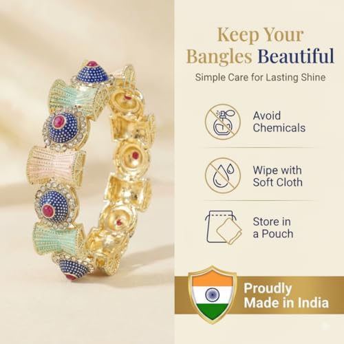 Image of NMII Gold Metal Bangles Rajwadi Style Kangan Set For Women & Girls with Zircon Diamond | Traditional Girl's Bangles Bracelet | Kada For Women Trendy | Wedding, Party, Festive, Daily- Set of 2