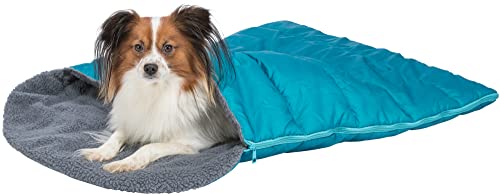 TRIXIE platzsparender und zusammenrollbarer Schlafsack für Hunde mit Reißverschluss, wasserabweisend, 70 × 95 cm, Petrol/Grau - 37275