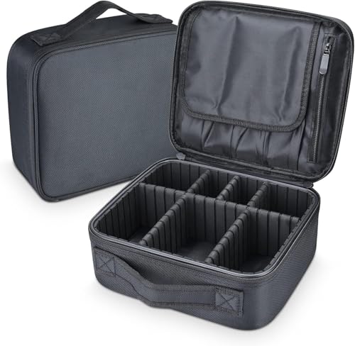 Image of SHAMAX Professional Makeup Case Organizer Bag for Women, Travel Cosmetic Kit Vanity Box with Adjustable Dividers, Portable Beauty Makeup Organiser & Cosmetic Travel Pouch | (Black)