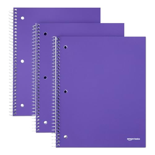 Image of Amazon Basics Wide-Ruled Spiral Notebooks with Poly Cover, 8 inch x 10.5 inch, 100 Sheets, Radiant Orchid, 3-Pack