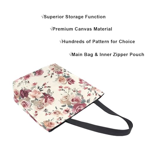 Extra Large Shoulder Tote Bag for Beach Travel Weekender Gym Vintage Roses Pattern Pink Beige Reusable Grocery Canvas Shopping Bag4