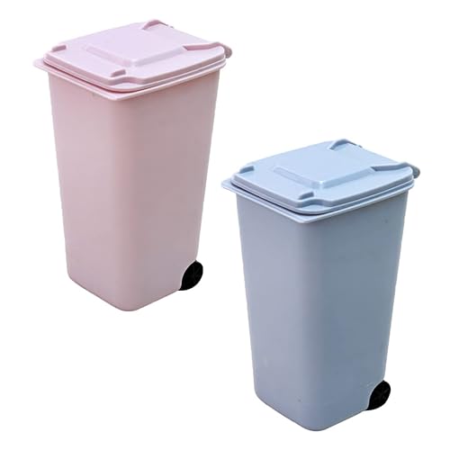 Miniatura 10 de HAPINARY Papelera miniatura de escritorio, material de polipropileno, mecanismo de apertura de tapa abatible, colores surtidos, 2 piezas