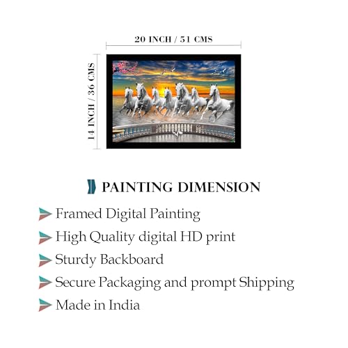 Image of Indianara Vastu Running Seven Horse Painting With Frame 20 Inches X 14 Inches (Style 14)