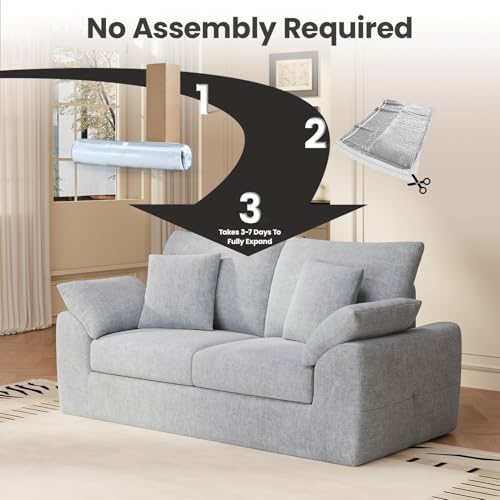 Image of 75.6 inch Modern Loveseat Sofa for Living Room, Cloud Boneless Couches with 4 Pillows, Mid Century Loveseat couches for Small Place, No Assembly Required, Light Grey