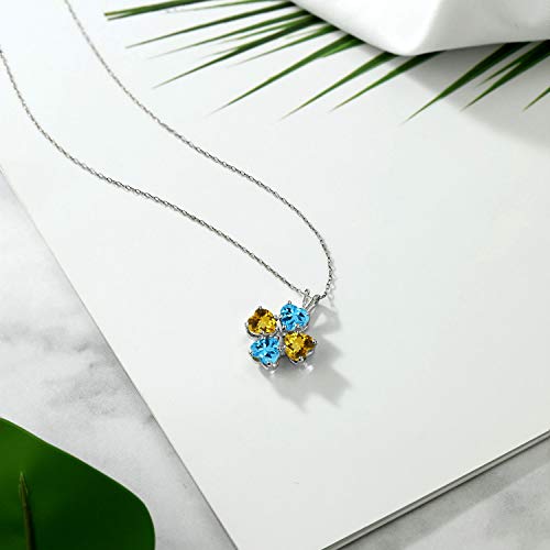Gem Stone King 925 Sterling Silver Swiss Blue Topaz and Yellow Citrine 4 Heart Shape Gemstone November Birthstone Pendant Necklace For Women (3.20 Cttw, 6MM Heart, with 18 Inch Silver Chain) - Image 5