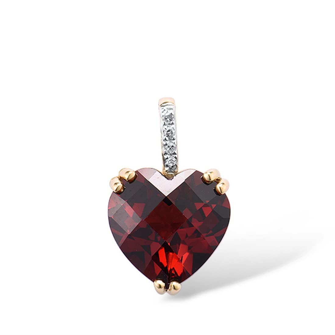 Santuzza 10K Solid Gold Heart Shape Gemstone Genuine Diamond Dainty Pendant Without Chain for Women
