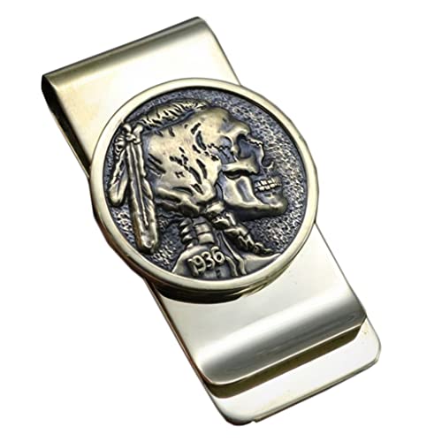Metal Money Clip, Brass Moneyclip, Vintage Coins Money Clip for Dad, Creative Skull Money Clip Wallet for Men, 5.7*3cm