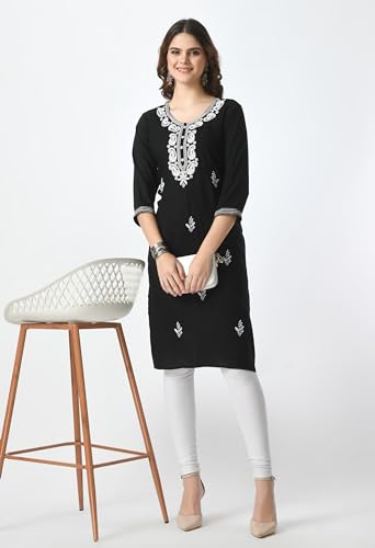 Image of LIBOZA Kurta for Women - Lakhnowi Chikankari Embroidered Ladies Kurti, Stylish Girls Top, Ethnic Full Kurtas, Straight Design Kurtis for Woman