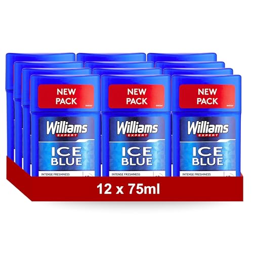 Williams Ice Blue Desodorante en Barra 75 ml – Protección 24 h, Fragancia Fresca y Masculina, Anti-Manchas, Stick para Hombre - Pack Laborawi (12 x 75ml)